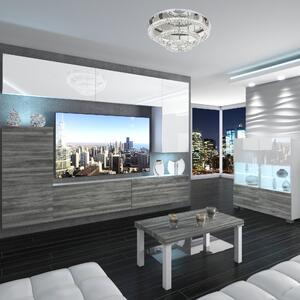 Obývacia stena Belini Premium Full Version biely lesk / šedý antracit Glamour Wood + LED osvetlenie Nexum 118