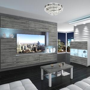 Obývacia stena Belini Premium Full Version šedý antracit Glamour Wood + LED osvetlenie Nexum 128