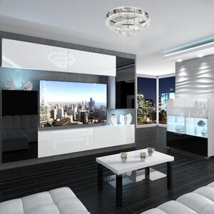 Obývacia stena Belini Premium Full Version biely lesk / čierny lesk + LED osvetlenie Nexum 116
