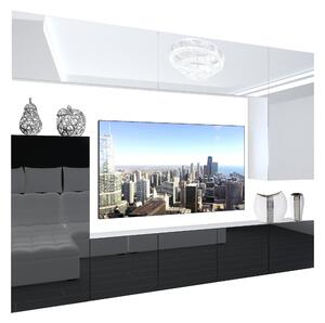 Obývacia stena Belini Premium Full Version biely lesk / čierny lesk + LED osvetlenie Nexum 114