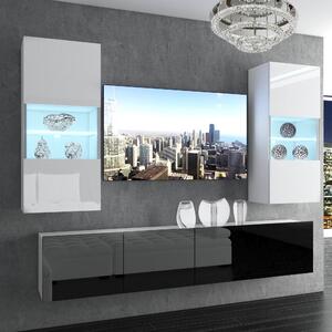 Obývacia stena Belini Premium Full Version biely lesk / čierny lesk + LED osvetlenie Nexum 107