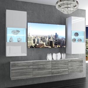 Obývacia stena Belini Premium Full Version biely lesk / šedý antracit Glamour Wood + LED osvetlenie Nexum 101