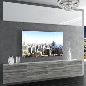 Obývacia stena Belini Premium Full Version biely lesk / šedý antracit Glamour Wood + LED osvetlenie Nexum 87