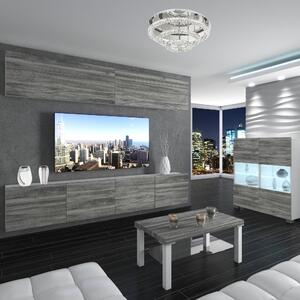 Obývacia stena Belini Premium Full Version šedý antracit Glamour Wood + LED osvetlenie Nexum 96