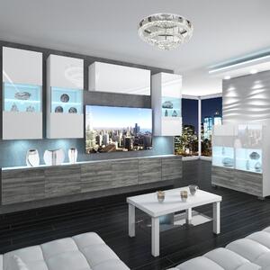 Obývacia stena Belini Premium Full Version šedý antracit Glamour Wood / biely lesk + LED osvetlenie Nexum 76