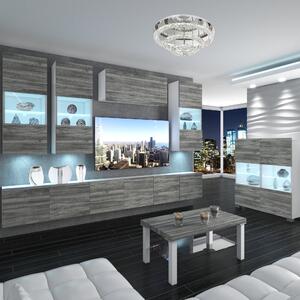 Obývacia stena Belini Premium Full Version šedý antracit Glamour Wood + LED osvetlenie Nexum 83