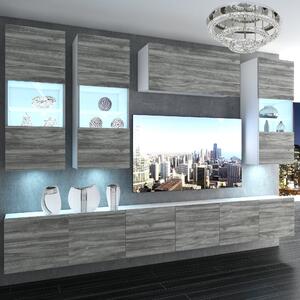 Obývacia stena Belini Premium Full Version šedý antracit Glamour Wood + LED osvetlenie Nexum 83