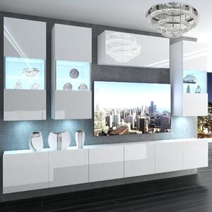 Obývacia stena Belini Premium Full Version biely lesk + LED osvetlenie Nexum 75