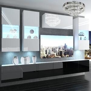 Obývacia stena Belini Premium Full Version biely lesk / čierny lesk + LED osvetlenie Nexum 74