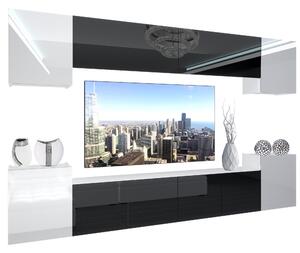 Obývacia stena Belini Premium Full Version biely lesk / čierny lesk + LED osvetlenie Nexum 56