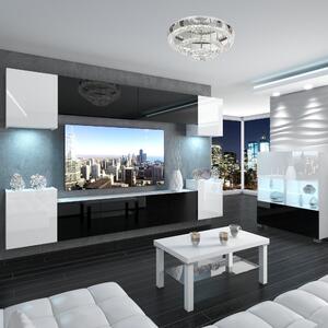 Obývacia stena Belini Premium Full Version biely lesk / čierny lesk + LED osvetlenie Nexum 56