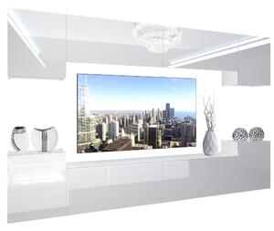 Obývacia stena Belini Premium Full Version biely lesk+ LED osvetlenie Nexum 57
