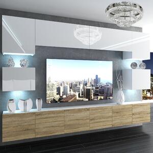 Obývacia stena Belini Premium Full Version biely lesk / dub sonoma + LED osvetlenie Nexum 42