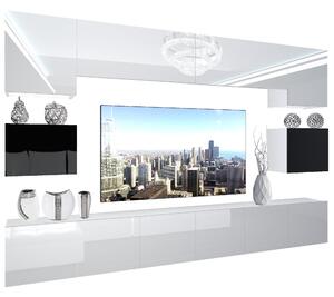 Obývacia stena Belini Premium Full Version biely lesk / čierny lesk + LED osvetlenie Nexum 38
