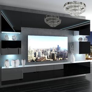 Obývacia stena Belini Premium Full Version čierny lesk + LED osvetlenie Nexum 47