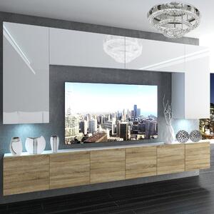 Obývacia stena Belini Premium Full Version biely lesk / dub sonoma + LED osvetlenie Nexum 21