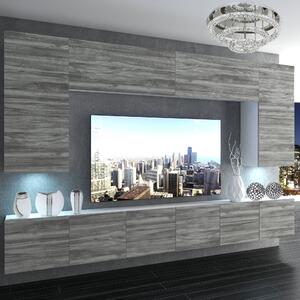 Obývacia stena Belini Premium Full Version šedý antracit Glamour Wood + LED osvetlenie Nexum 33