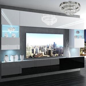 Obývacia stena Belini Premium Full Version biely lesk / čierny lesk + LED osvetlenie Nexum 134