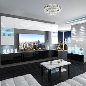 Obývacia stena Belini Premium Full Version biely lesk / čierny lesk + LED osvetlenie Nexum 134
