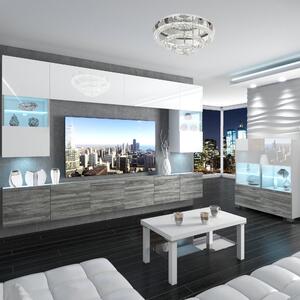 Obývacia stena Belini Premium Full Version biely lesk / šedý antracit Glamour Wood + LED osvetlenie Nexum 133