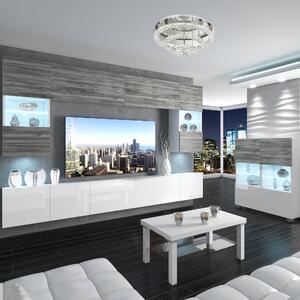 Obývacia stena Belini Premium Full Version šedý antracit Glamour Wood / biely lesk+ LED osvetlenie Nexum 3