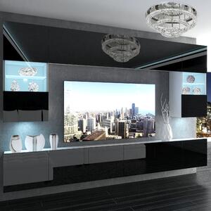 Obývacia stena Belini Premium Full Version čierny lesk + LED osvetlenie Nexum 9