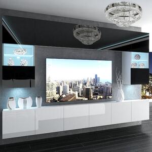 Obývacia stena Belini Premium Full Version čierny lesk / biely lesk + LED osvetlenie Nexum 2