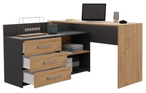 TP Living Rohový písací stôl ľavý + komoda DANY antracit/dub artisan