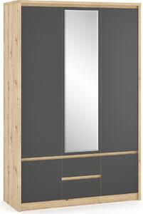 Nabbi Trojdverová šatníková skriňa so zrkadlom Daicos W-3D2DRWS - dub artisan / sivá