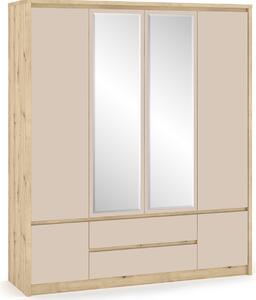 Nabbi Štvordverová šatníková skriňa so zrkadlom Daicos W-4D2DRWS - dub artisan / champagne