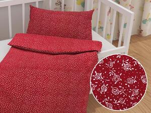 Biante Detské bavlnené posteľné obliečky do postieľky Sandra SA-360 Drobné kvietky na červenom Do postieľky 90x130 a 40x60 cm