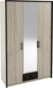 Nabbi Trojdverová šatníková skriňa so zrkadlom Seina W-3D - dub sonoma / wenge magic