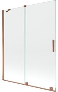 Mexen Velar, 2-krídlová posuvná vaňová zástena 140 x 150 cm, 8mm číre sklo, ružové zlato, 896-140-000-01-60