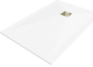 Mexen Stone+, obdĺžniková vanička z minerálneho kompozitu 80 x 70 cm, biela, zlatá lesklá krytka, 44107080-G