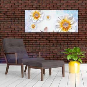 Obraz - Kompozícia s kvetmi a motýľmi (120x50 cm)