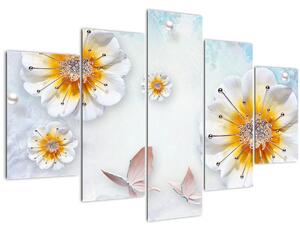 Obraz - Kompozícia s kvetmi a motýľmi (150x105 cm)
