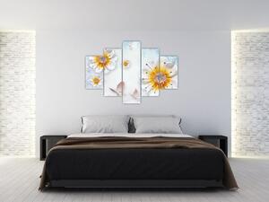 Obraz - Kompozícia s kvetmi a motýľmi (150x105 cm)