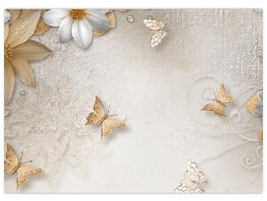 Obraz - Kvety s motýlikmi (70x50 cm)