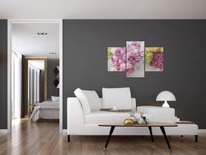 Obraz - Kvety na stene v pastelových farbách (90x60 cm)
