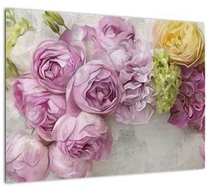 Obraz - Kvety na stene v pastelových farbách (70x50 cm)