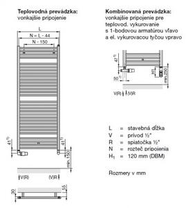 ZEHNDER Virando radiátor 1226 x 500 mm pre teplovod/kombi prevádzku pripojenie na stred biela RAL 9016 AB-120-050-05