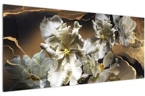 Obraz - Kvety orchideí na mramorovom pozadí (120x50 cm)