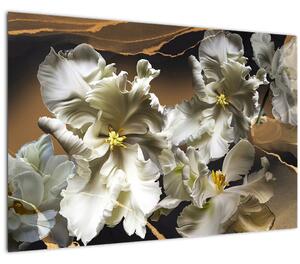 Obraz - Kvety orchideí na mramorovom pozadí (90x60 cm)