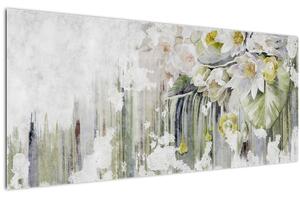 Obraz - Biele kvety, vintage (120x50 cm)