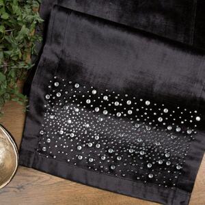 Luxsný zamatový stredový obrus v čiernej farbe s perličkami Čierna