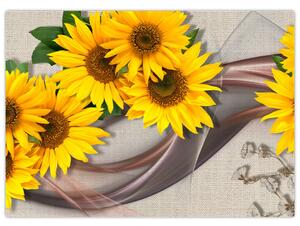 Sklenený obraz - Žiariace kvety slnečníc (70x50 cm)