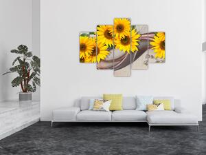 Obraz - Žiariace kvety slnečníc (150x105 cm)