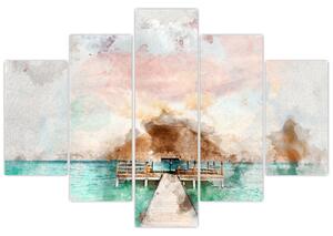 Obraz - Maledivy, drevené mólo (150x105 cm)
