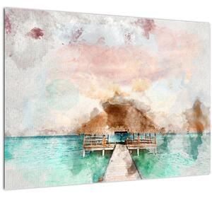 Obraz - Maledivy, drevené mólo (70x50 cm)