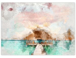 Obraz - Maledivy, drevené mólo (70x50 cm)